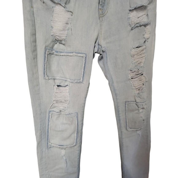 7 For All Mankind Distressed Patch Boyfriend Jeans 26 Rigid Light Washed Denim - Picture 6 of 8